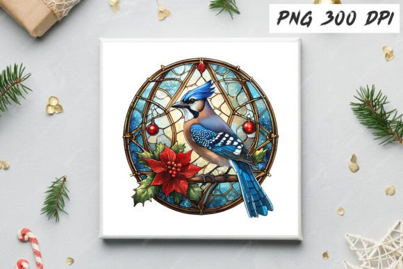 Download Blue Jay Christmas Stained Glass Clipart - Blue Collection