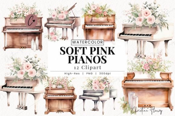 Download Watercolor Soft Pink Pianos Clipart - Watercolor Collection
