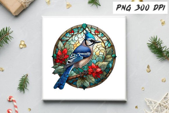 Download Blue Jay Christmas Stained Glass Clipart - Blue Collection