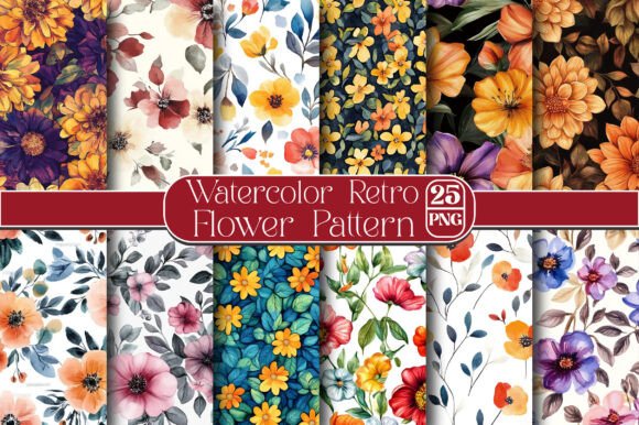 Download Watercolor Retro Flower Pattern - Watercolor Collection
