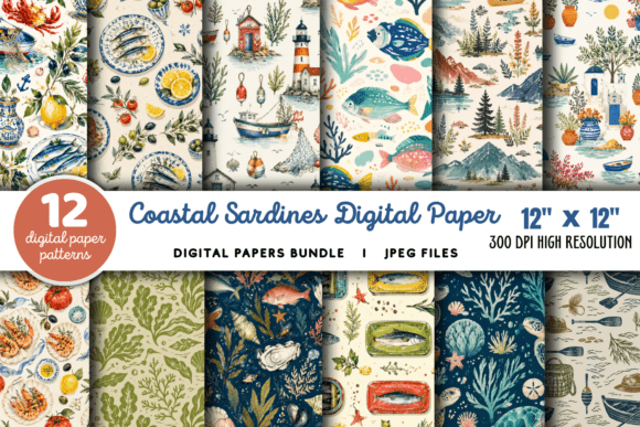 Download Coastal Sardines Digital Paper Bundle - Coast Collection