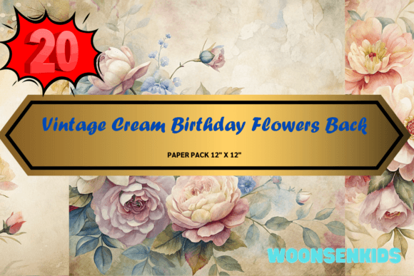 Download 20 Vintage Cream Birthday Flowers Background Watercolor Png Kdp Digital Paper - Watercolor Collection