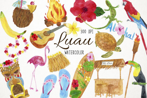 Download Watercolor Luau Clipart Hawaiian Clipart - Watercolor Collection