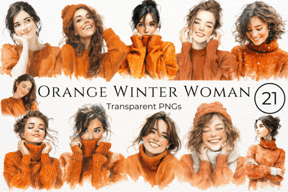 Download Orange Winter Woman Watercolor Clipart - Watercolor Collection
