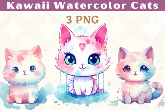 Download Cute Watercolor Cats Pastel Colors PNG - Watercolor Collection