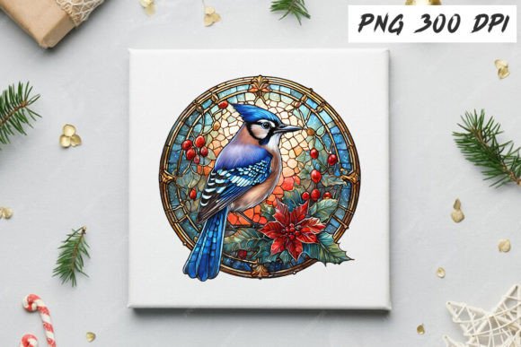 Download Blue Jay Christmas Stained Glass - Blue Collection